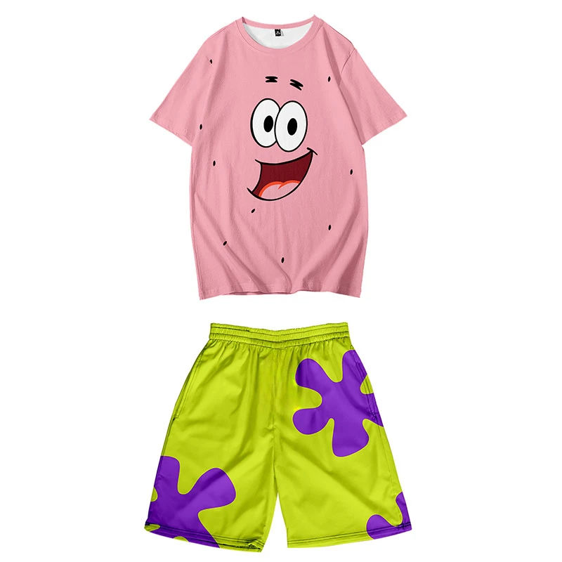 Kids Patrick Star SpongeBob Children\'s Summer Short Sleeved T-shirt and Shorts Set Beach Pants Casual and Breathable Cool Beach