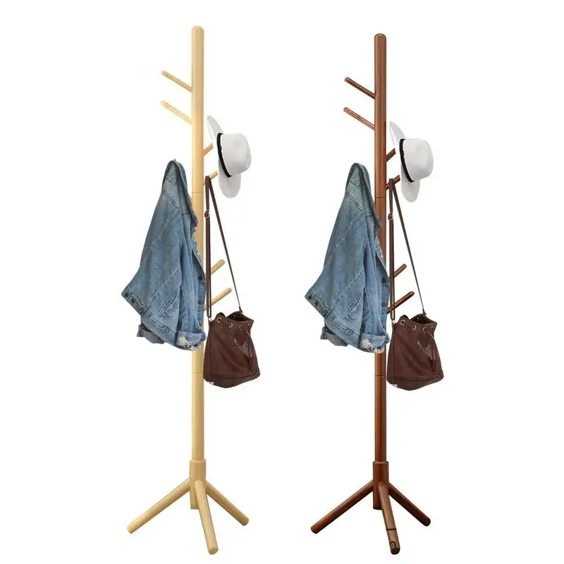 

Assembled Wood Hangers Hat Coat Display Floor Standing Rack 8Hooks Clothes Hanger Bedroom Clothing Organizer For Hallway