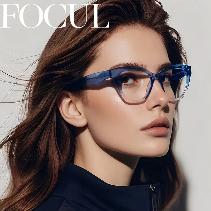 

FOCUL Women Cat Eye Professional Design Anti Blue Ray Glasses Photochromic Myopia Eyeglasses Custom Prescription Optical Eyewear