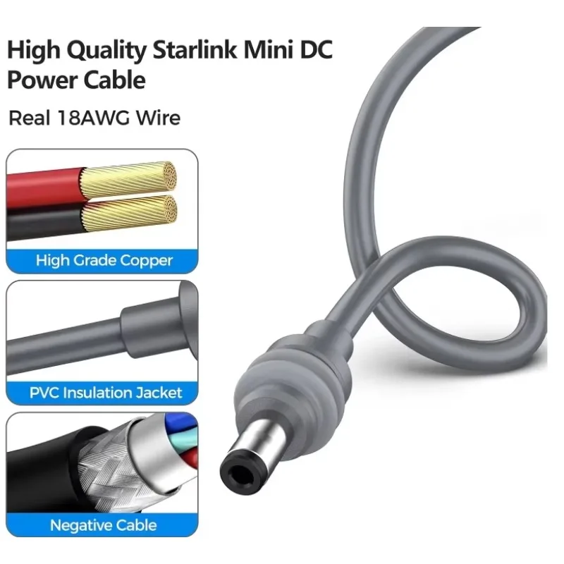 Grey Waterproof Starlink Mini 20V/5A 100W USB C Female To DC5521 Power Cable 18AWG Mini Type-C Charging Cable for Starlink Mini