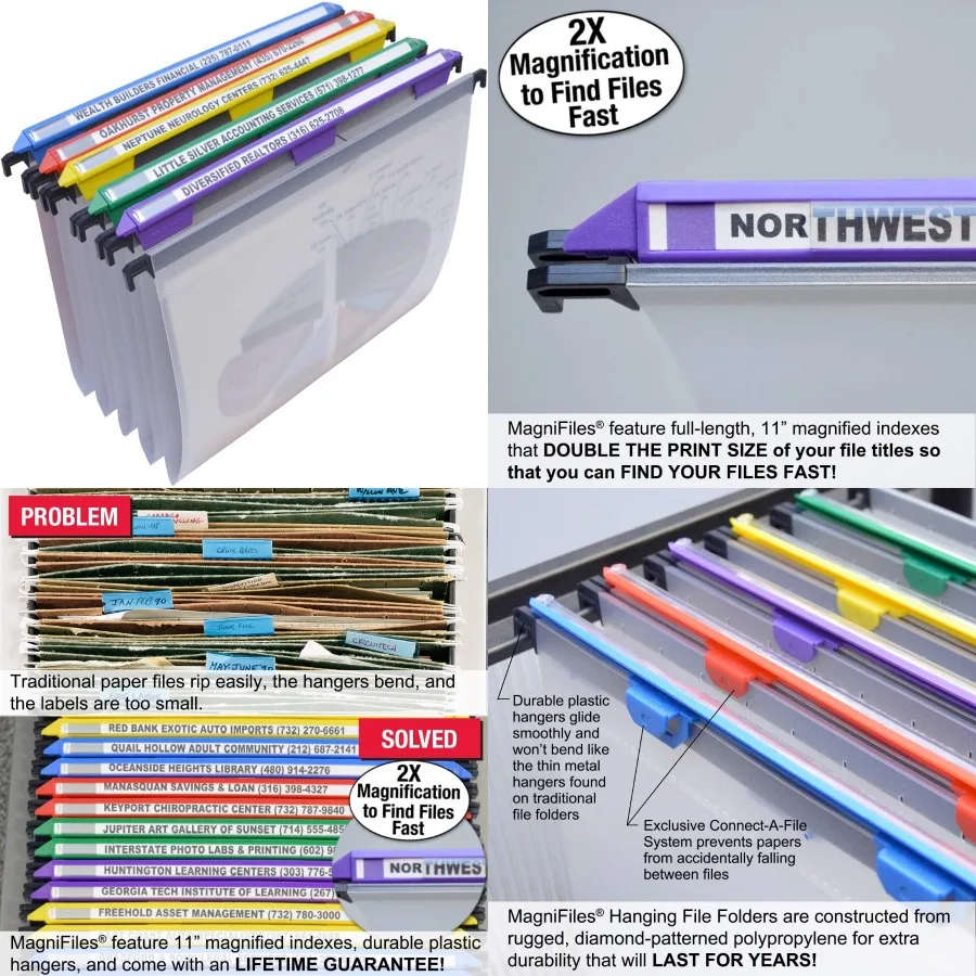 Ultimate Office MagniFile Segregatory Wiszące z Podziałką V-Bottom Rozmiar Letter z Powiększonymi Indeksami 11 Cali Podwójnie Powiększającymi Rozmiar Dokumentów