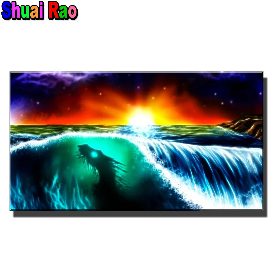 Sunrise Dragon Waves diamond embroidery New 2024 diy diamond painting full,square,round,3d,diamond mosaic Sea landscape,