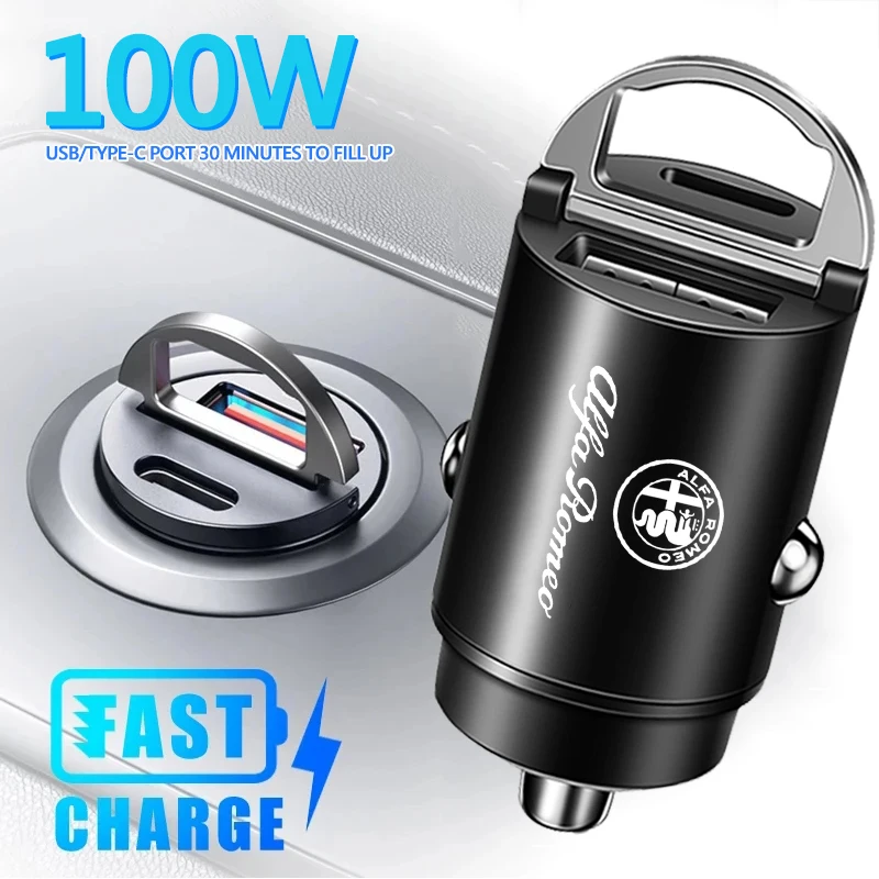 100 W QC3.0 PD Mini Auto Ladegerät Schnelle Lade Auto USB Typ C Ladegerät Für Alfa Romeo GT 147 156 166 159 Giulietta Mito Giulia 8C