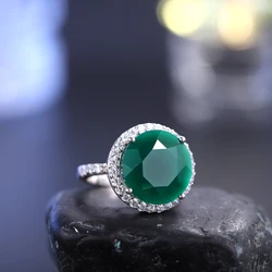 GEM'S BALLET Round 11mm Natural Green Agate Gemstone Handmade Rings Vintage 925 Sterling Silver Cocktail Ring Gift For Women