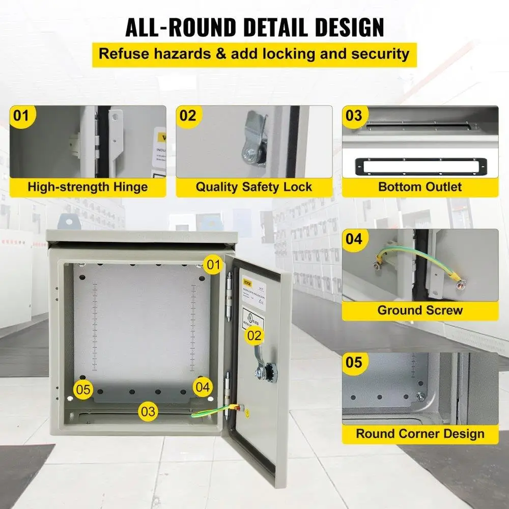 16x16x6in NEMA 4 Electrical Enclosure, IP65 Waterproof Steel Junction Box with Rain Hood, UL Certified for outdoor /Indoor Use