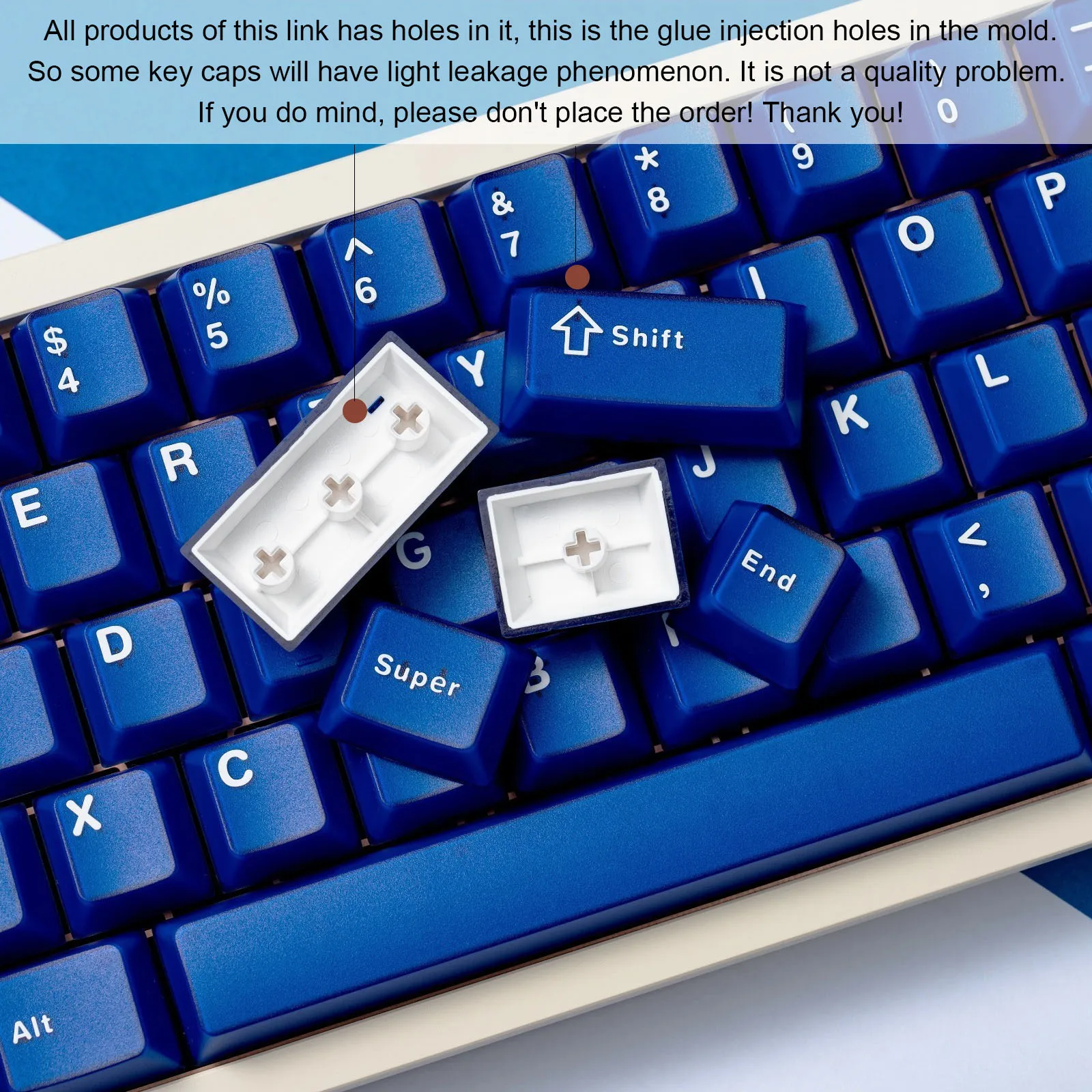 120-Tasten Double Shot ABS-Tastenkappen Cherry Profile Minimalistischer Stil Klein Blue Halbtransparente Tastenkappen für MX Switches Keyboard