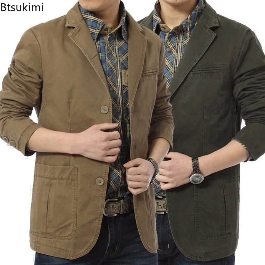 Spring Autumn New Men's Business Casual Slim Suit Coats High Quality Cotton Blazers for Men Trendy Vintage Small Suit Jacket 4XL