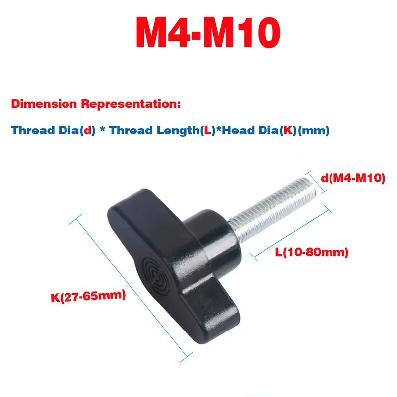 

Ergonomic T Head Plastic Thumb Screw with Anti Slip Design for Frequent Adjustments M4 M5 M6 M8 M10 Black