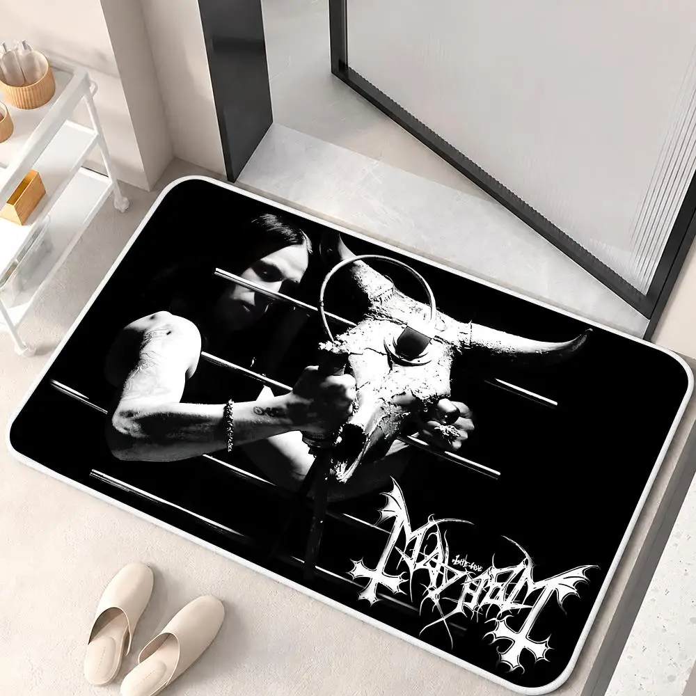 Black M-MAYHEM Heavy Metal Rock Floor Mat Flannel Rug Soft Non Slip Door Mat For Bathroom Bedroom Kitchen Living Room Home Decor