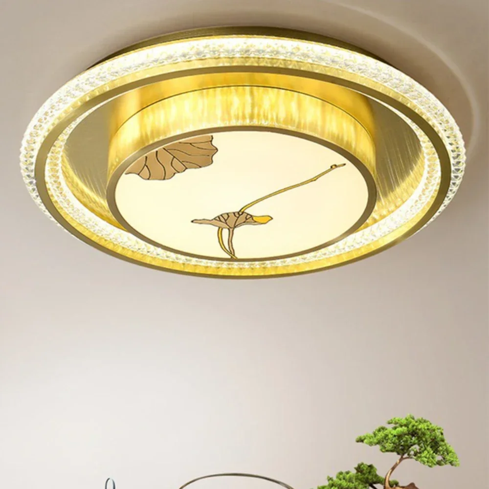 

Copper New Chinese Ceiling Lamp Bedroom Light round Simple Crystal Study Lamp