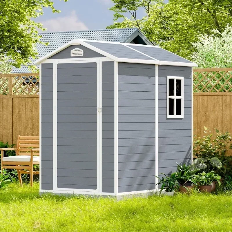 6 x 4 FT Resin Outdoor Storage Shed Outside Plastic Tool Shed with Windows and Lockable Doors