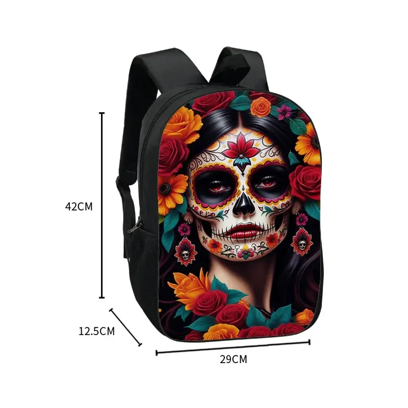 Mexico Skull Pattern Backpack Skull/Skeleton School Bags Flower Holy Death Grim Reaper Riding Motorcycle Women Rucksack Daypack