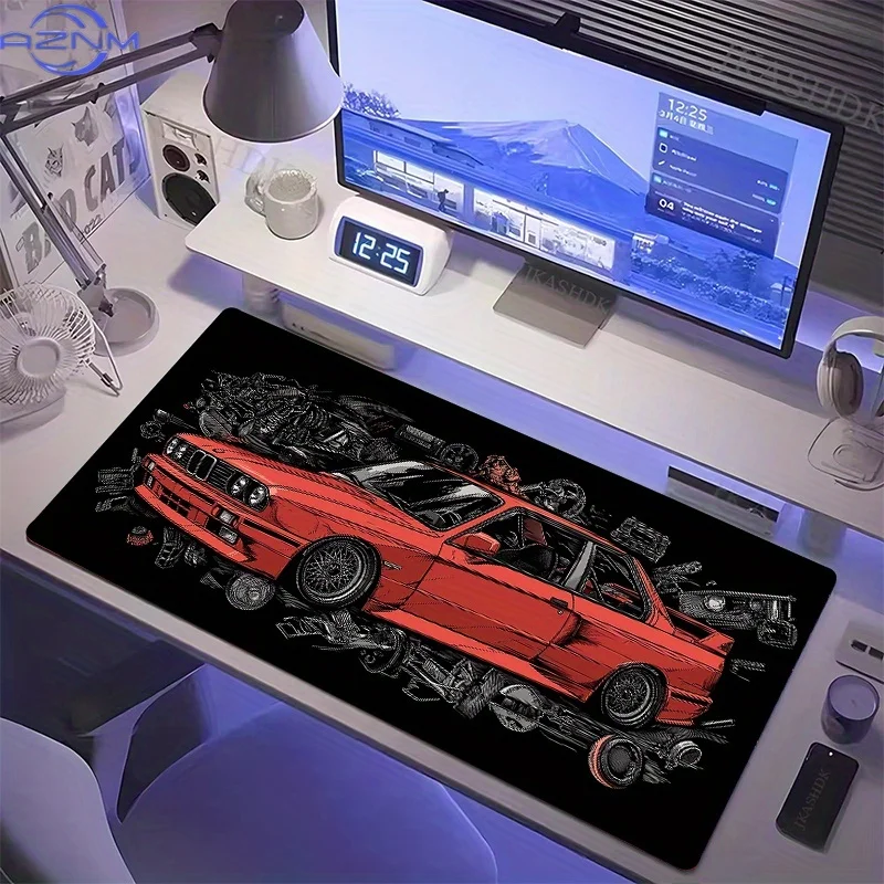 Oversized Mouse Pad Featuring a Car Theme - Equipped with a Non-Slip Rubber Base And a Sturdy Polyester Surface Adorned with Ill