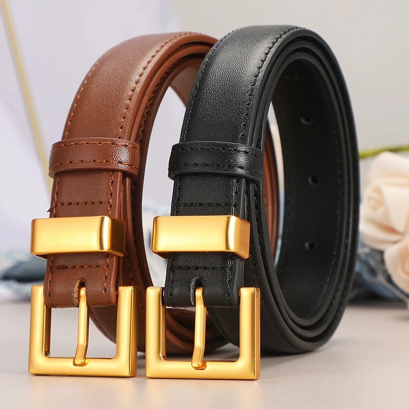 New Women's Belt, Pin Buckle Leather Belt, Pure Cowhide, Versatile Minimalist Belt for Jeans and Suits