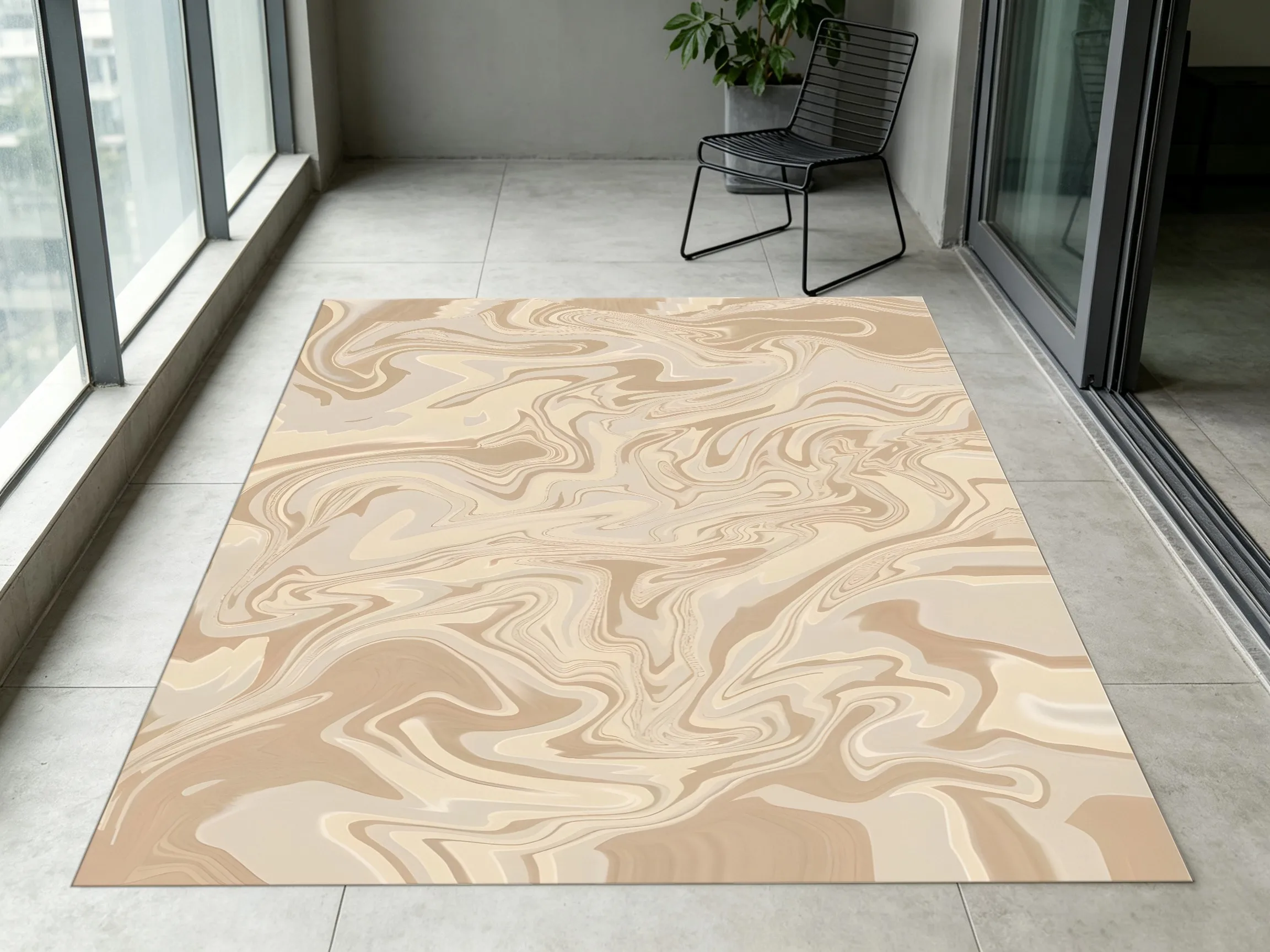 2D Large Carpet, Milky Coffee Fluid Ripple Pattern, Minimalist Wabi-Sabi Style, Living Room & Bedroom