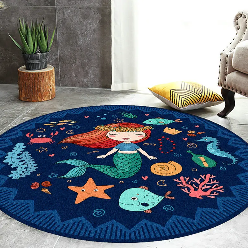 

Dreamlike Mermaid Round Carpet For Living Room Soft Kids Play Area Rugs Bedroom Decor Washable Floor Non-Slip Computer Chair Mat