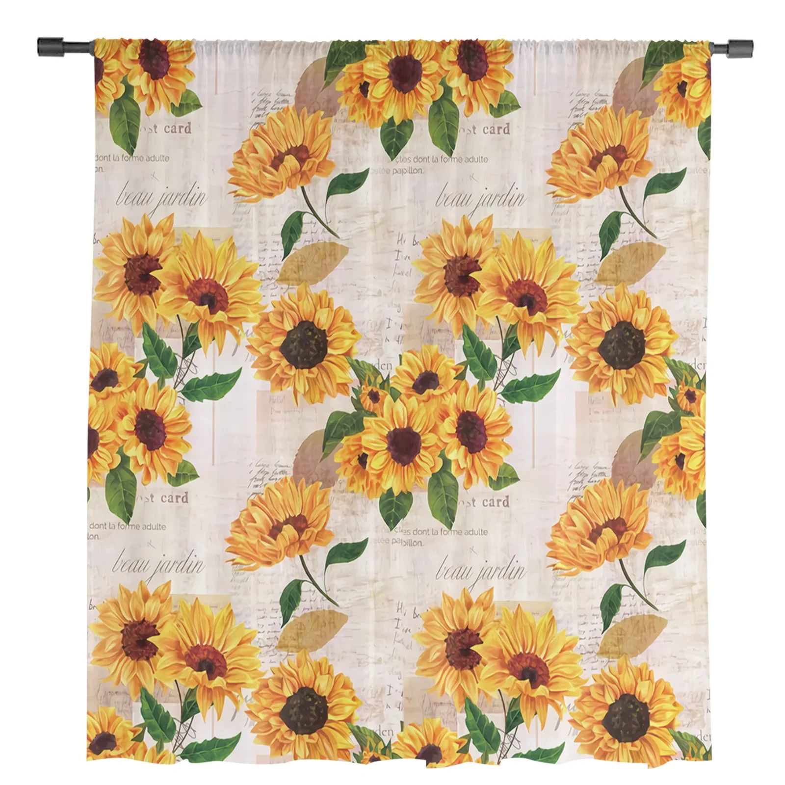 Sunflower Old Newspaper Background Sheer Curtains for Living Room Decoration Window Curtain Kitchen Tulle Voile Organza Drapes