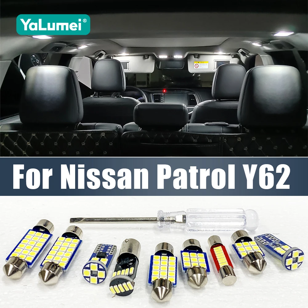 

Для Nissan Patrol Y62 2012-2021: Комплект из 13 светодиодных ламп для салона и багажника, аксессуары для освещения автомобиля