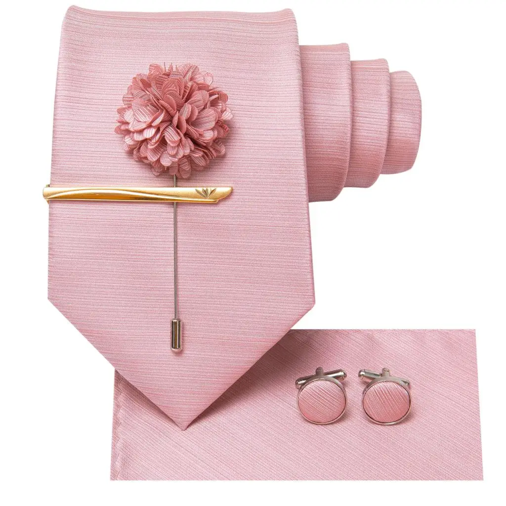 Hi-Tie Designer Rose Gold Pink Solid Silk Wedding Tie For Men Handky Cufflink Mens Necktie Fashion Business Party Dropshiping