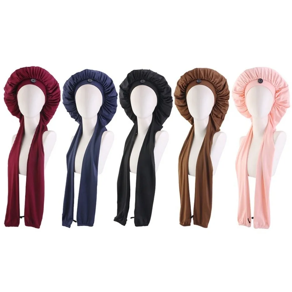 Silky Satin Satin Long Dreadlock Sleep Bonnet Long Tail Adjustable Drawstring Sleep Hair Cap Bathing Hat Lightweight Sleep Cap