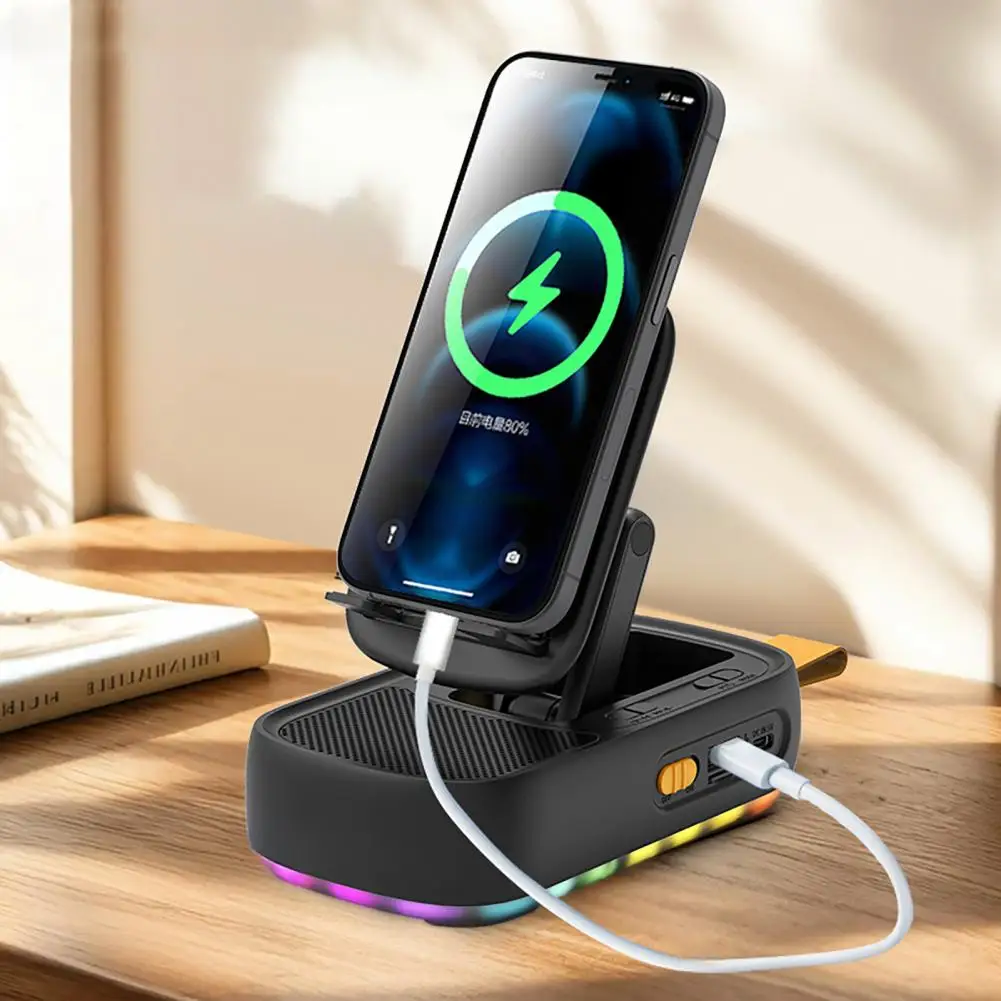 ワイヤレススピーカー 折りたたみ式回転式デスクスタンド Bluetooth スピーカー付き カラフルなアンビエントライト Samsung タブレット用 ワイヤレス Tf