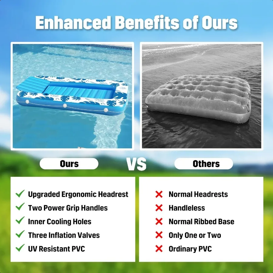 Iatable Tanning Pool Floats for Adults 70 x 46 Large Rec Pool Lounger Float Summer Beach Blow Up Lake Suntan Swimming Pool Raft