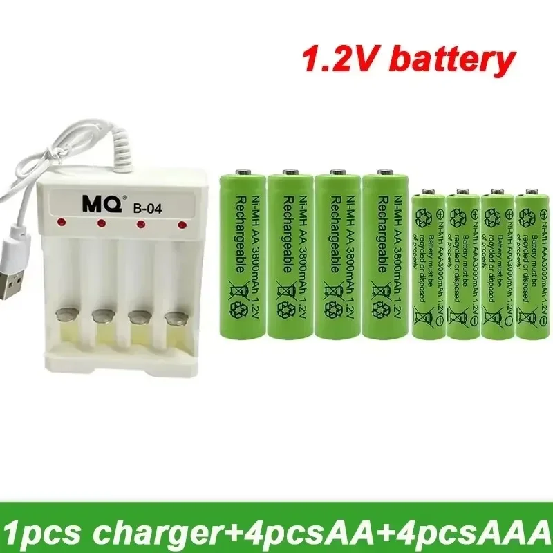 Batteria ricaricabile da 1,2 V AA 3800 mAh NI-MH + AAA 3000 mAh + NUOVO caricabatterie AA Batteria ricaricabile Batteria AA da 1,2 V NI-MH