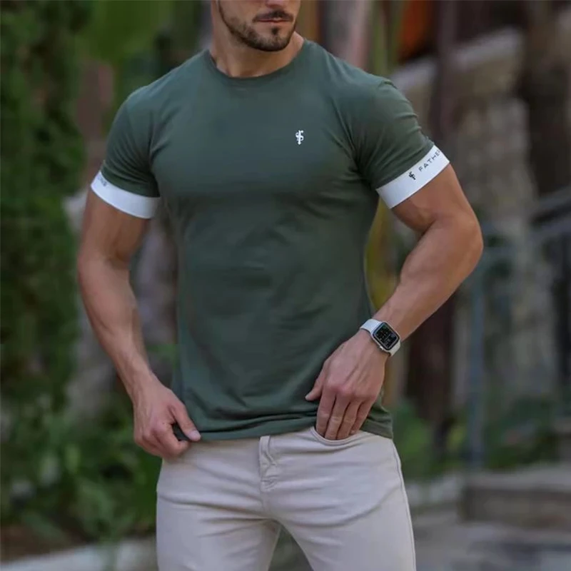 2022 Summer Casual Men Running T-Shirts Gym Fitness Training New Male O-Neck Printed High Quality Sports T-Shirts Oversized Tops