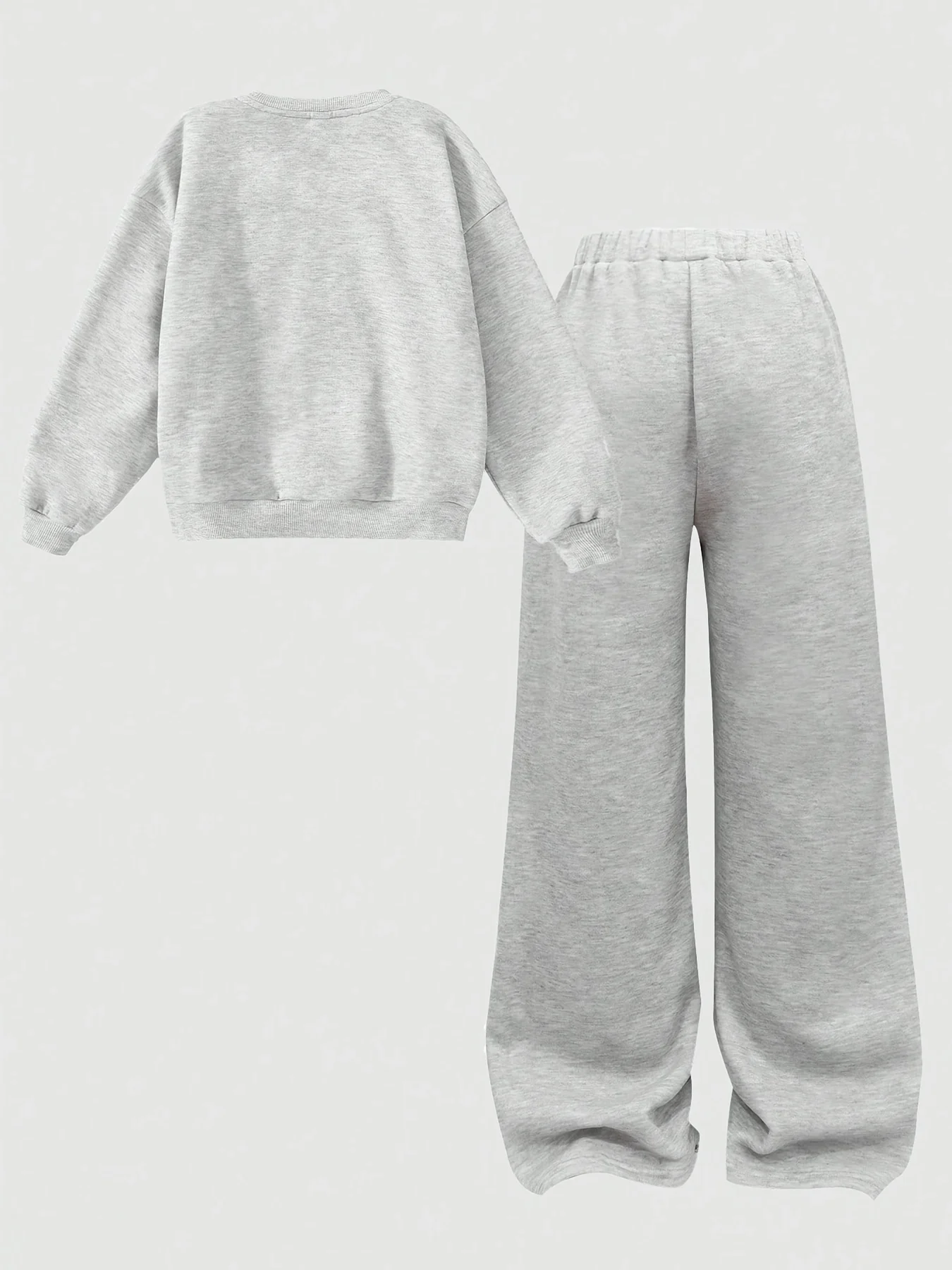 Mädchen-Herbst-Freizeitoutfit, Kinder-Set in Uni-Grau, Zweiteiliges Set aus Rundhals-Sweatshirt und Langer Hose für Mädchen, geeignet für 7-Jährige. – Detail 3