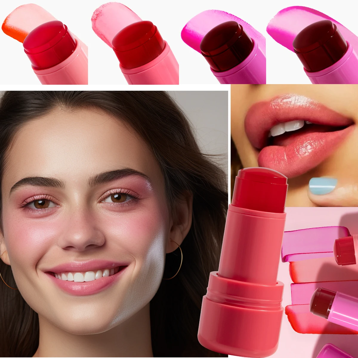 Jelly Lip Stain Hot Pink Multi-Use Waterproof Highly Pigmented Lightweight Blusher Cooling Water Jelly Tints New Maquiller