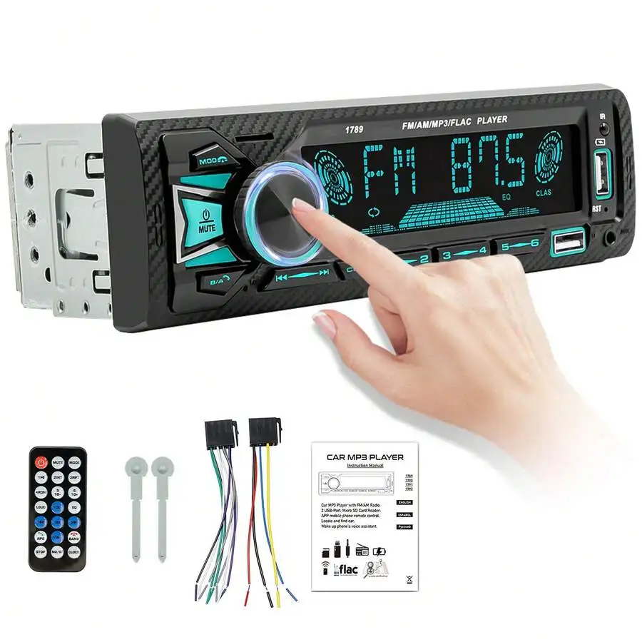 Single Din Car MP3 Player FM AM Radio LCD Screen Dual USB SD Port Hands-Free Voice Control MP3 FLAC 12V