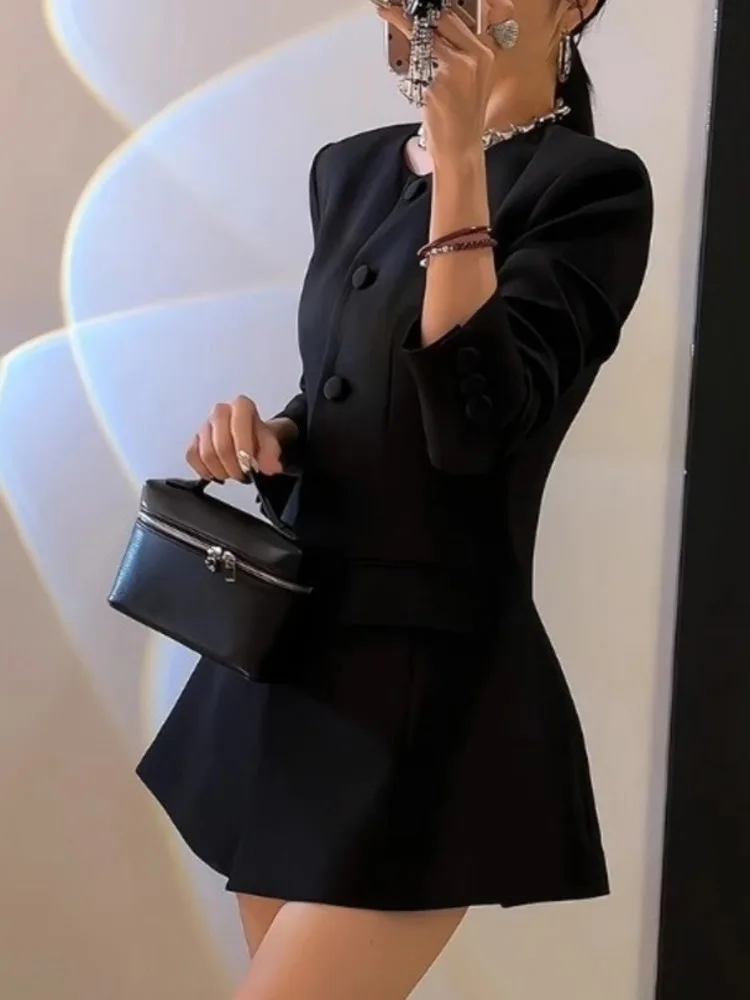 UCXQ Fashion Blazer Coat Korean Style Collarless Waist Black Simple All Match Elegant Jacket Women 2024 New Spring Autumn 3C1983