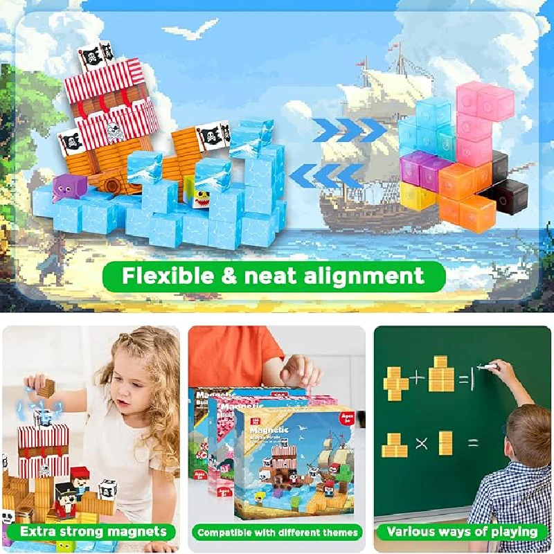 Blocs de construction magnétiques Mine World Undead, ensemble d'aimants Cube de bateau Pirate pour enfants de 3 ans et plus, modèle de bricolage, cadeau créatif pour enfants