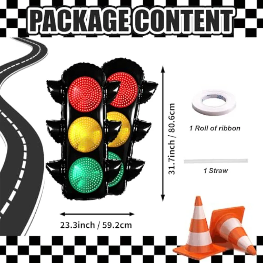 Ballons de signalisation pour voiture de course, 2 pièces, décoration de fête d'anniversaire, ballons de circulation, véhicule de construction, fournitures de fête d'anniversaire T
