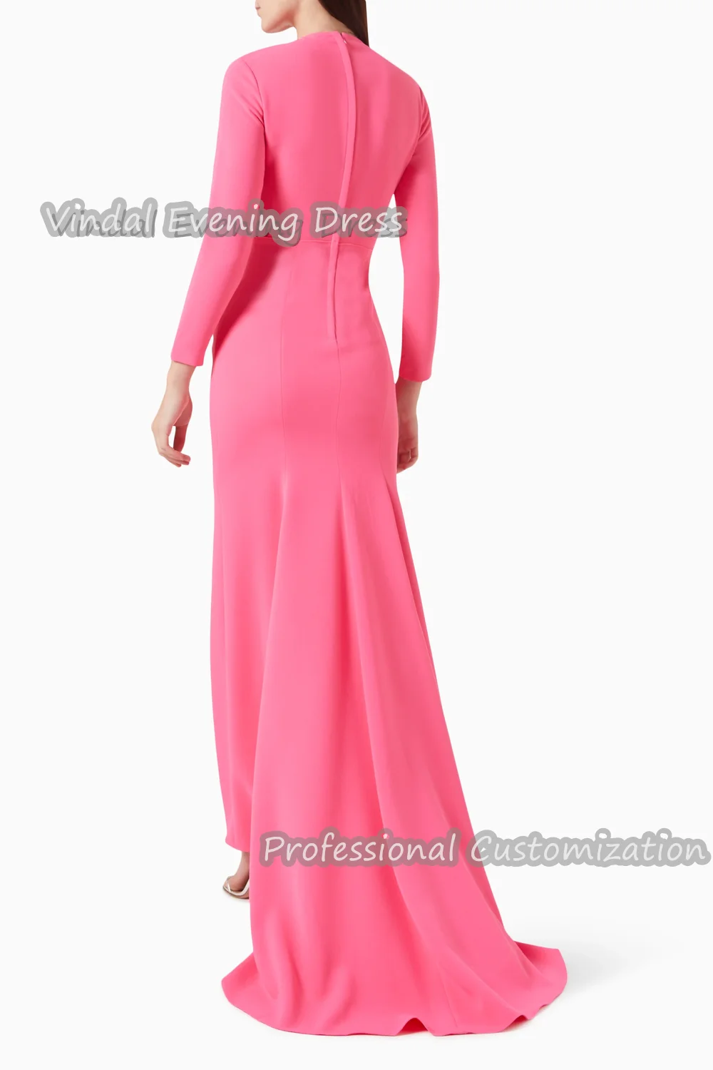 Vindal Mermaid Floor-Length Evening Dress Elegant Crepe Ruffle Long Sleeves Sexy Built-in Bra O-Neck Prom Skirt  For Woman 2024