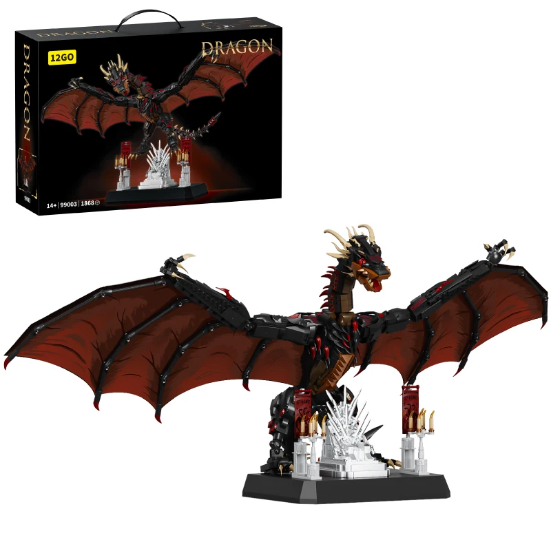 1868PCS Dragon Building Blocks Ornaments With Bracket Fantasy Fire Dragon Bricks Model Toys Kit Birthday Gifts For Teen Kids Boy