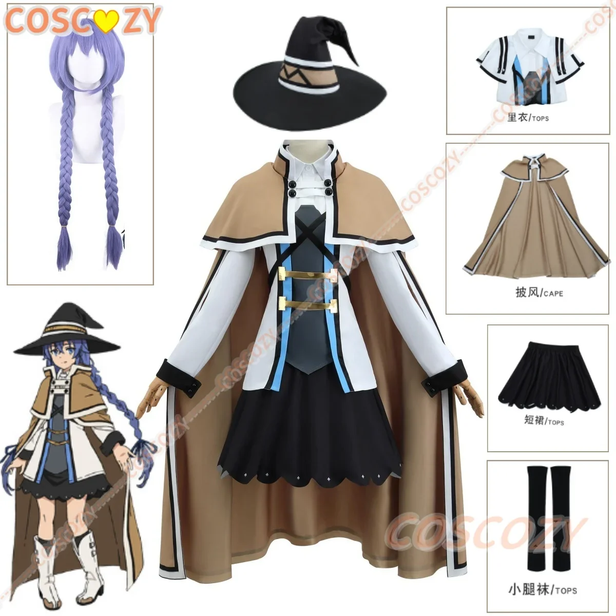 Roxy Migudia Cloak Outfits para Mulheres, Perucas Longas Trançadas, Halloween, Natal, Festa, Traje Cosplay