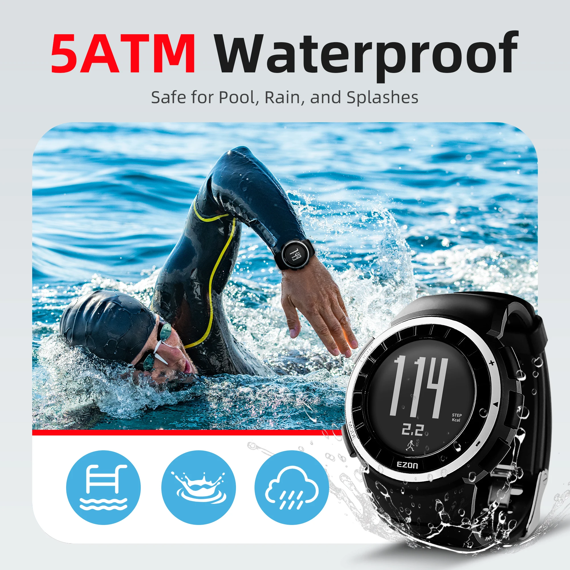 EZON T029 Men Sports Watch Pedometer Calories Chronograph Fashion Outdoor Fitness Watches 50M Waterproof Digital Wristwatches