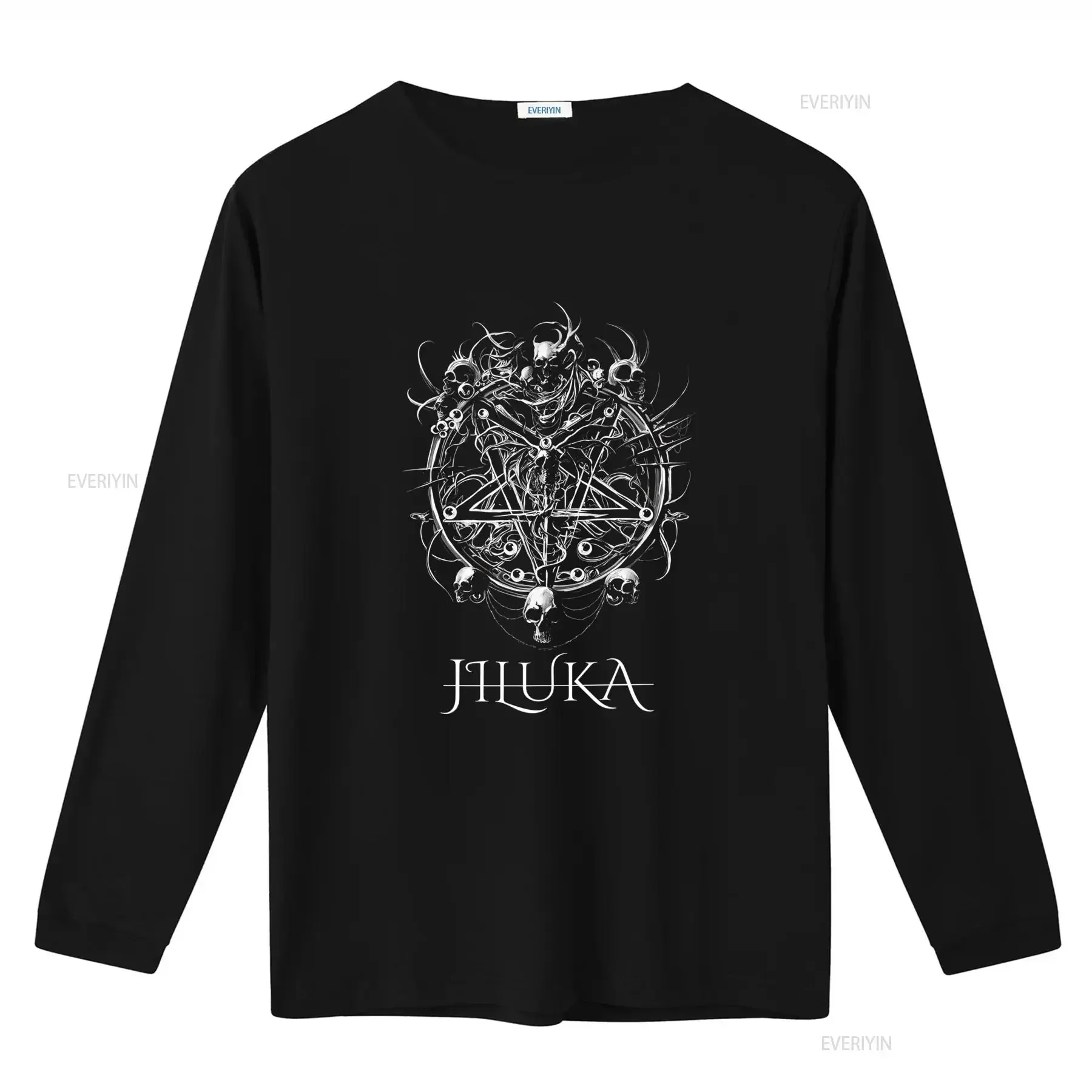 JILUKA Japan Metal Band Gothic Skull Pentagram T Shirt for Rock Punk Style vintage Washed Unisex Casual graphic Slightly