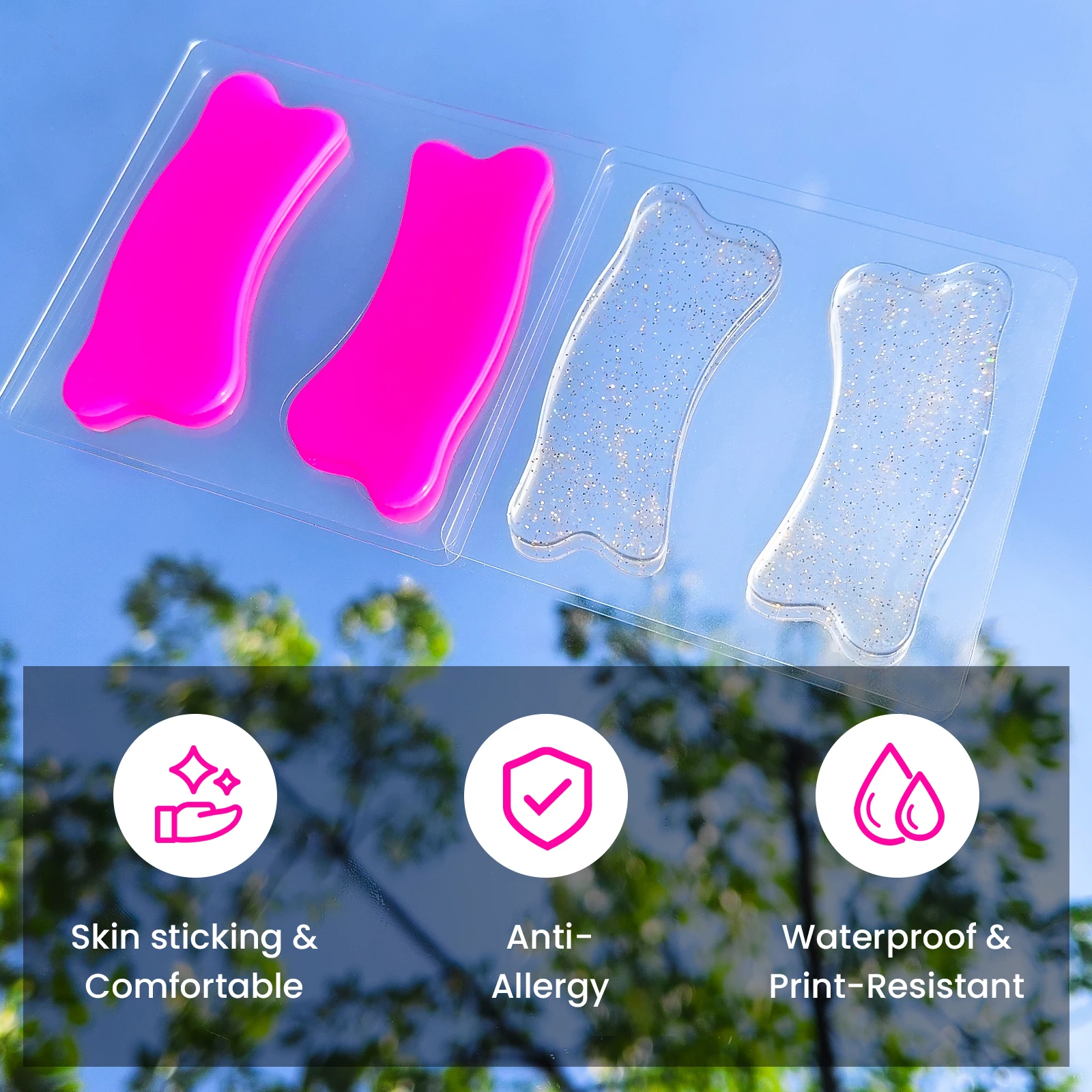 Libeauty reutilizável 1 par almofadas para os olhos silicone listra lash lift almofadas extensão dos cílios super pegajoso sob o olho gel remendo ferramentas de maquiagem