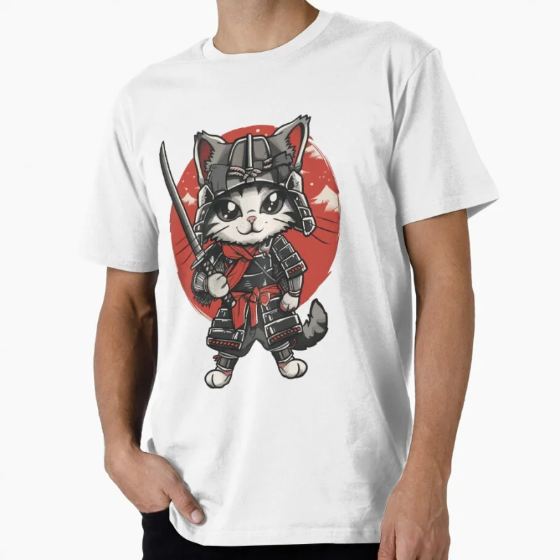 Ninja Japanese Samurai Cat Kitten cute Gift t shirt for men Large size tops S-6xl 100% cotton printed clothes