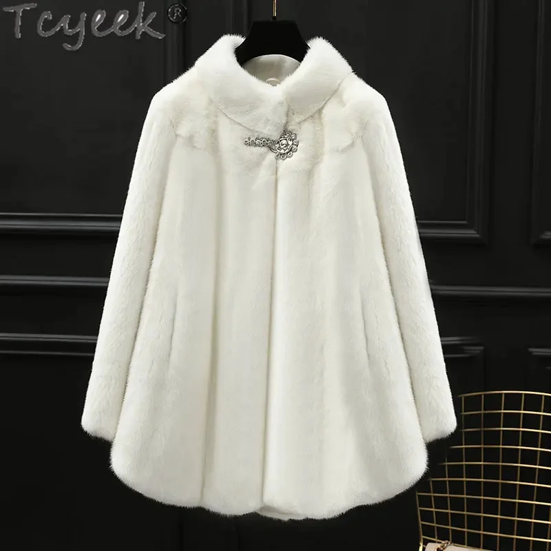 Tcyeek Real Fur Coat for Women Natural Mink Short Stand Collar s Winter Jacket s Clothing Fourrure Femme