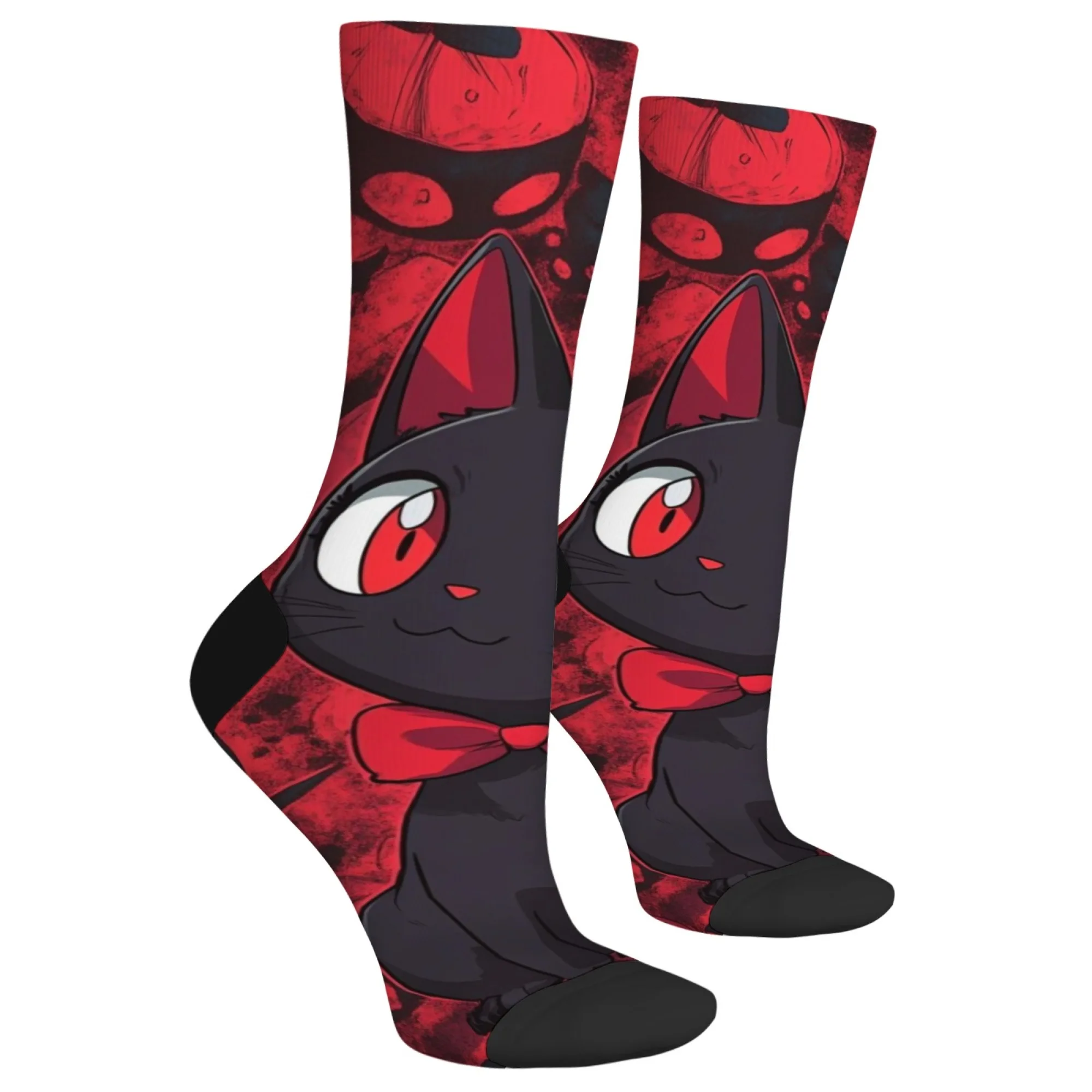 Calcetines góticos con estampado de gato negro para hombre, calcetines informales cómodos para uso diario y amantes de los gatos, patrón único de fantasía de arte oscuro