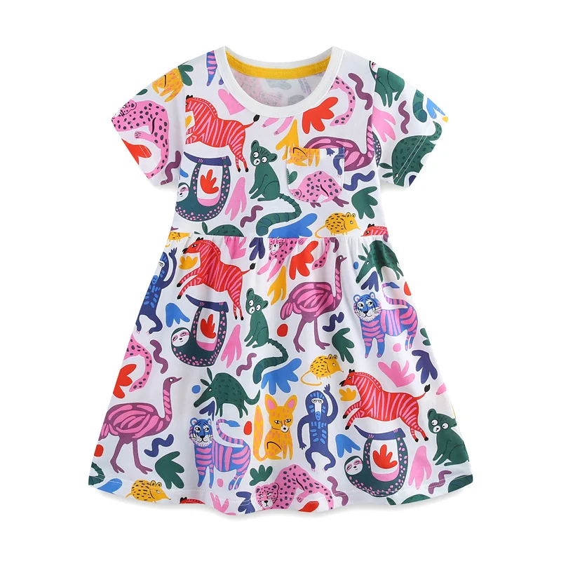 

Jumping Meters 2-7T New Arrival Fashion Girls Dresses Dog Summer Short Sleeve Animals Applique Fashion Cute Children Clothes