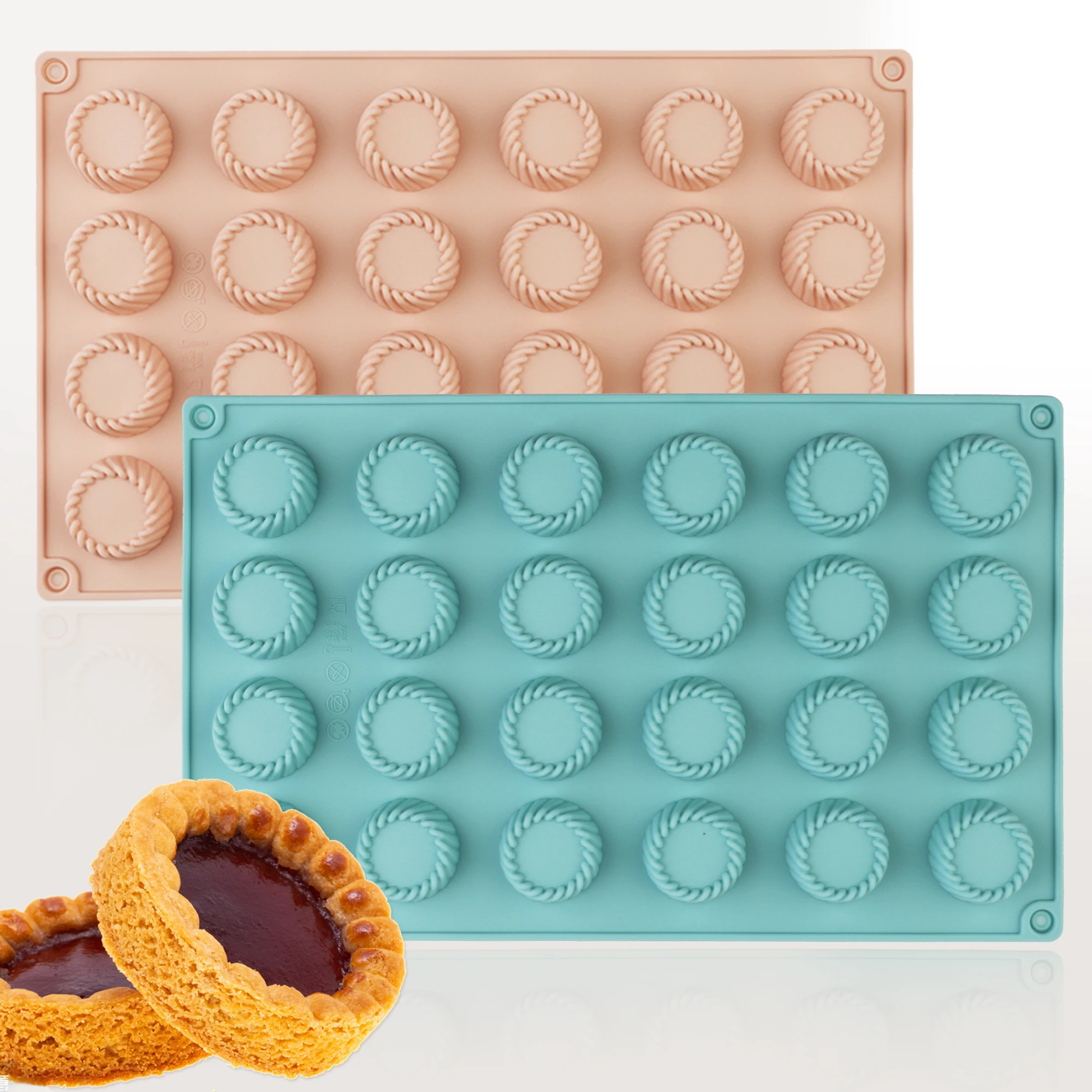 Thick Silicone Baking Cookie Mold Rectangle round Pink/Blue Small Cookie Mold for Chocolate Jam Filling Covered Cookies Desserts
