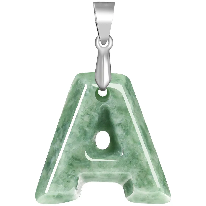 

Natural Pea Green Jade 925silver Button Letter Pendant Necklace Carved Hip-hop Style Jewelry Fashion Amulet Gifts Certificate