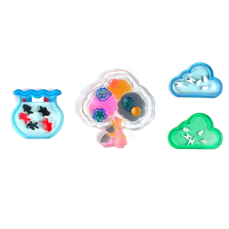 Glossy Geometry Fish  Trees Clouds Ornament Silicone Epoxy Resin Mold DIY Keychain Pendant for Bag Decorations Craft