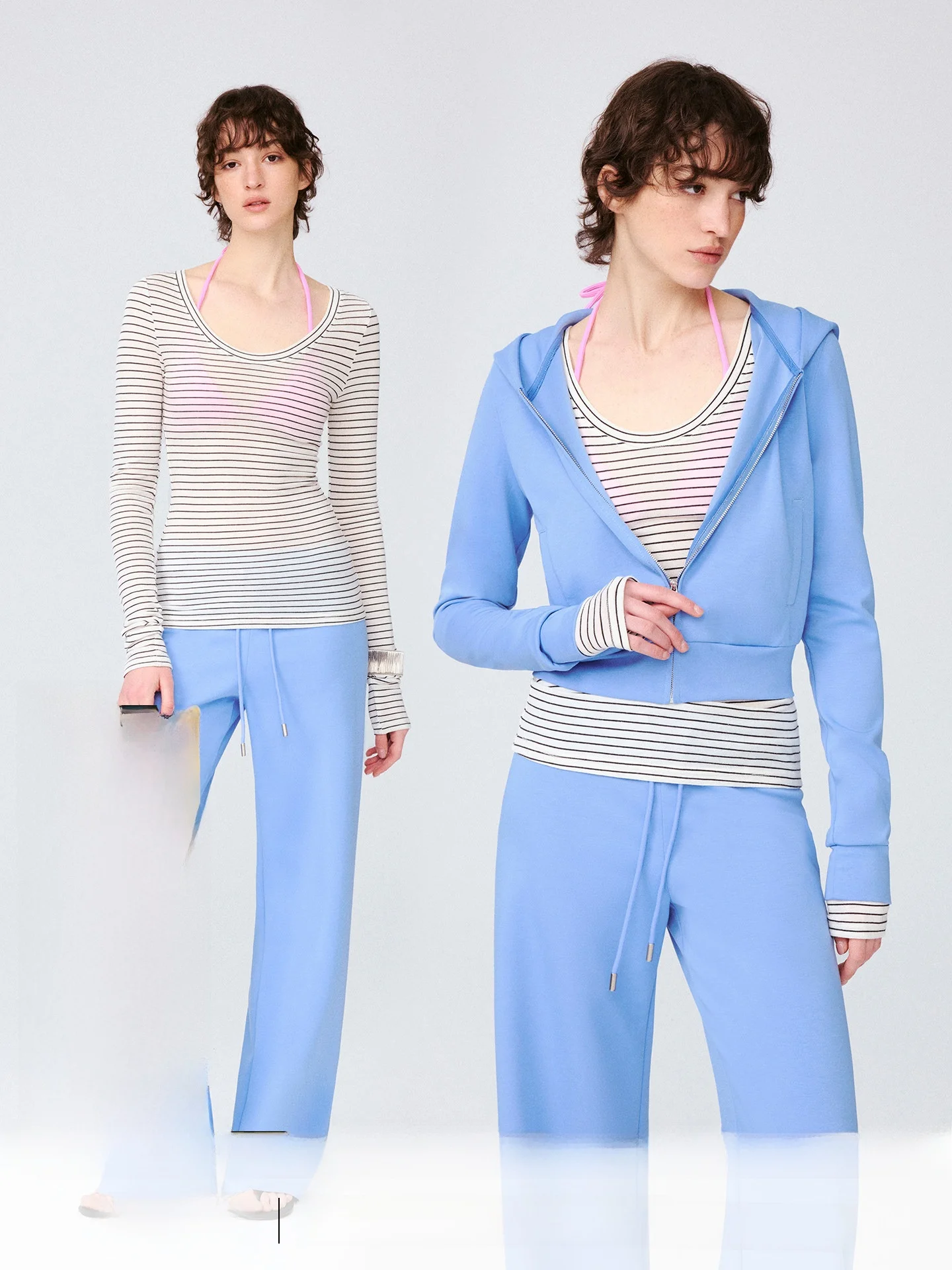 

Женская повседневная футболка Trendkill Slim Fit с длинным рукавом, U-образным вырезом и полосками, новинка, плотная ткань, тонкий материал