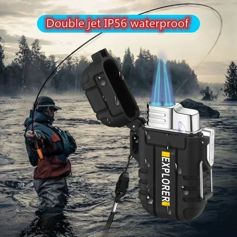 

Waterproof Lighter with Lanyard Windproof Butane Turbo Cigarette Lighter Outdoor Survival Torch Lighter Camping Smoke Accesoires