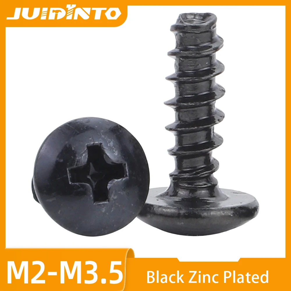 50-100pcs Phillips Mushroom Head Screws Black Stainless Steel Cross Truss Head Cutting Tail Self Tapping Screw M2 M2.3 M2.6 M3.5